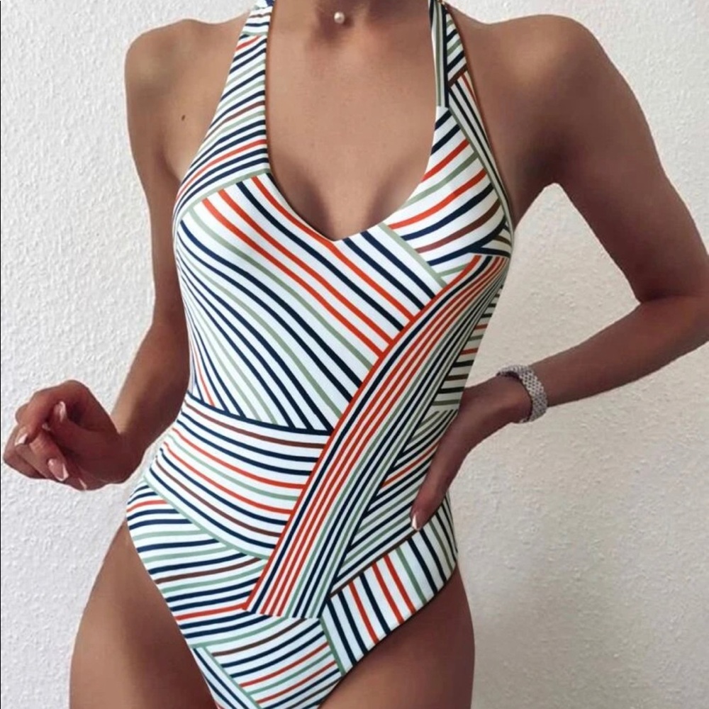 Stripped women’s halter top swimsuit